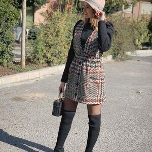 ZARA Pocket plaid pinafore dress bloggers favorite